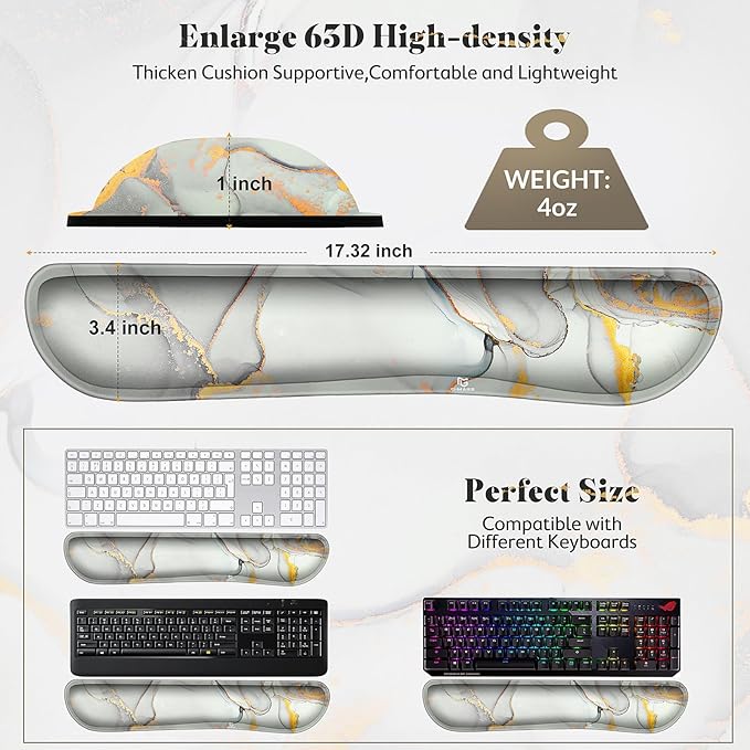 Gimars 17.3'' Extended Keyboard Wrist Rest Pad with 63D High-Density, Firm Memory Foam, Anti-Slip Rubber Base and Ergonomic Design for Typing,Office,Gaming,Computer, Laptop,Cloud Gray Gold