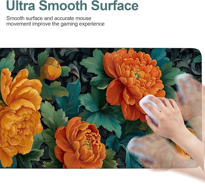 Retro Flower Spring Extended Gaming Mouse Pad 31.5x11.8inches Large Desk Mat Anti-Slip Rubber Base & Durable Stitched Edges for Gamers Smooth Mouse Writing Surface for Desk Office/Home