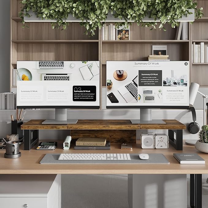 WESTREE Dual Monitor Stand Riser – Wood and Steel