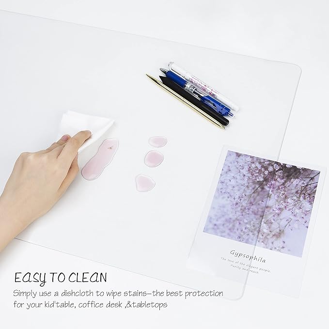 Oterri Clear Writing Desk Pad, 23.6’’x13.7” Heat Resistant Waterproof PVC Round Edge Durable Desk Protect Mat, Anti-Static Writing Mat Table Protector