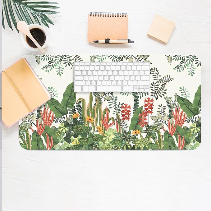 Desk Mat Large Protector Pad 27.5" ×13.8", Non-Slip PU Leather Desk Blotter, Waterproof Mouse Pad for Office Home Foliage