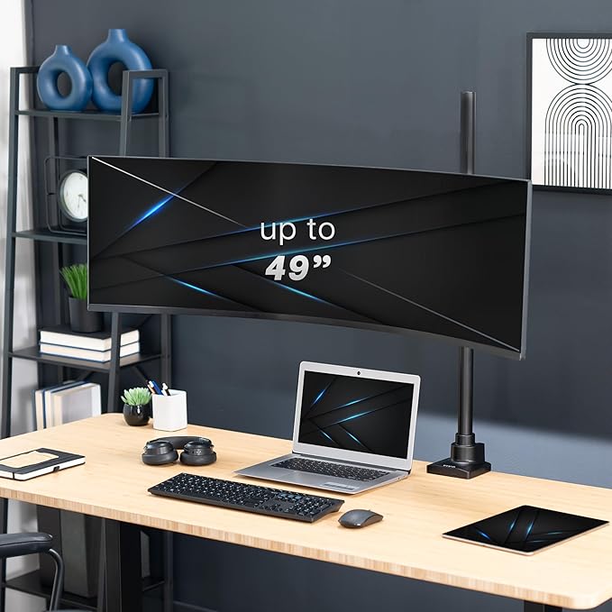 VIVO Single Ultra-Wide Monitor Extra Tall Desk Mount for up to 49 inch Ultrawide Screens, Clamp-on Adjustable Stand Holds 44 lbs, VESA up to 100x100mm, Black, STAND-V100T