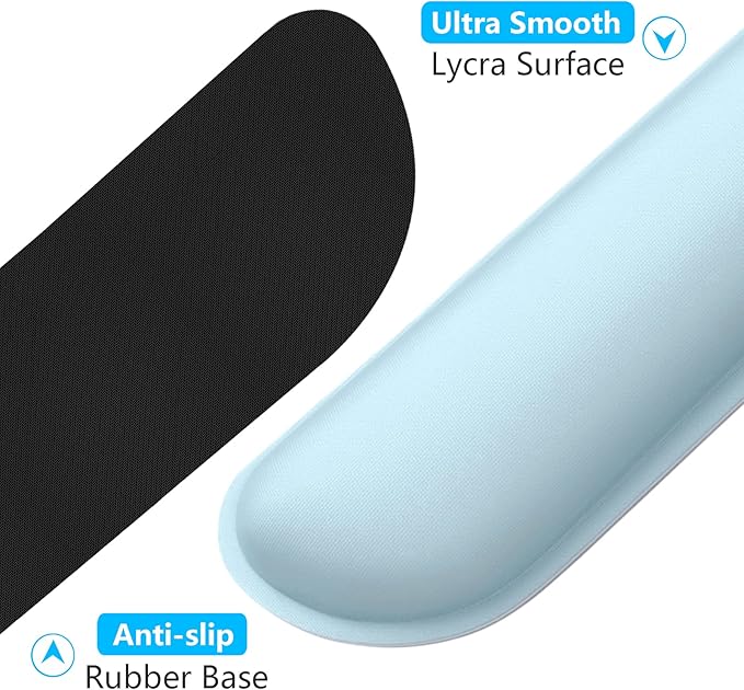 Dapesuom Enlarge Keyboard Wrist Rest, Memory Foam Keyboard Wrist Cushion for Computer Desk Mats Support, Typing Pain Relief Ergonomic Mouse Pad Rests with Non-Slip Base for Gaming, Laptop, Sky Blue