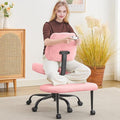 Ergonomic Criss Cross Legged Office Chair, ADHD Chair, Wide Height Adjustable Seat 360° Swivel Footstool with Wheels, Teddy Fabric Meditation Kneeling Chair, for The Restless Home Workers, Pink