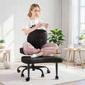 GUNJI Ergonomic Criss Cross Legged Office Chair, 360° Swivel Meditation Kneeling Chair with Wheels, ADHD Chair with Footrest, Lumbar Support, Wider Height Adjustable Seat (Black, Faux Leather)