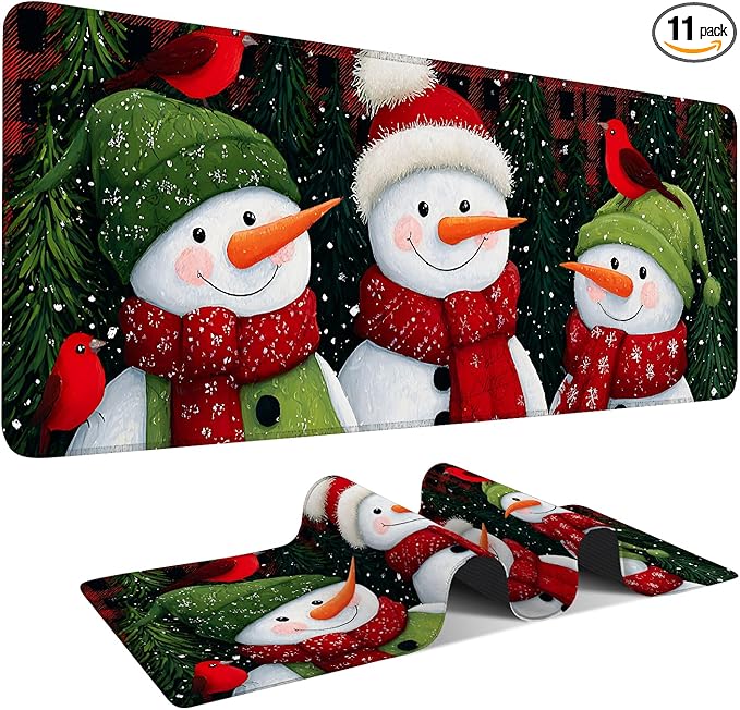 Three Snowmen Extended Gaming Mouse Pad 31.5x11.8inches Large Desk Mat Anti-Slip Rubber Base & Durable Stitched Edges for Gamers Smooth Mouse Writing Surface for Desk Office/Home