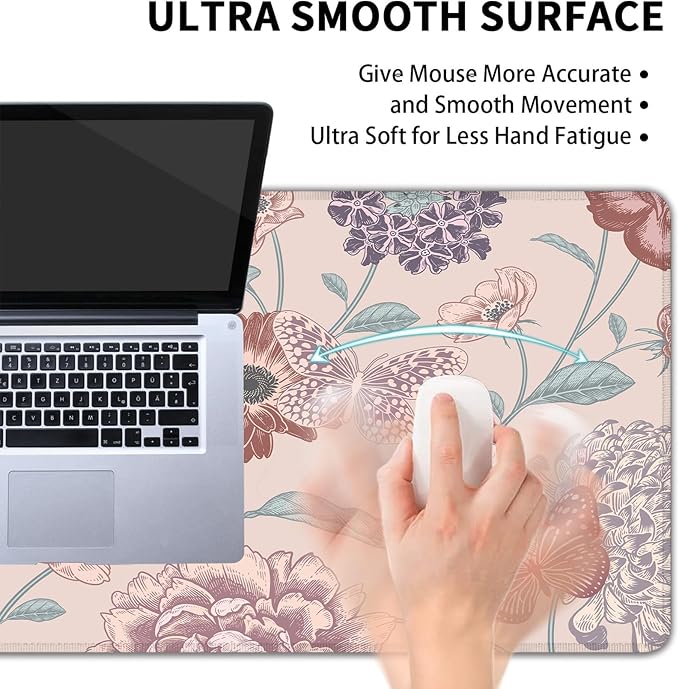 Desk Mat, Vintage Dark Flowers Butterfly XXL 35.4"x15.7"Large Gaming Mouse Pad, 3mm Thick Gaming Keyboard Pad,Desk Pad Non-Slip Rubber Base with Stitched Edges for Office Game Home Decor