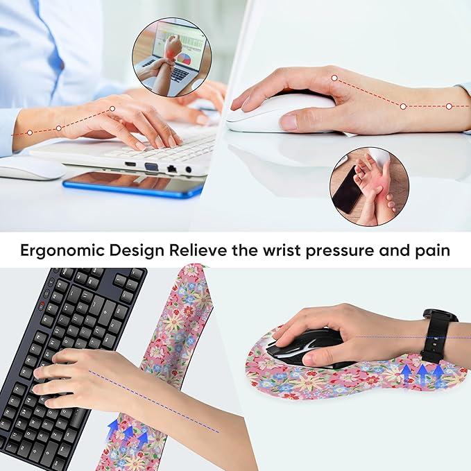 Keyboard Wrist Rest Pad and Mouse Wrist Rest Support Gaming Mouse Pad Ergonomic Gel Memory Foam Set for Computer, Laptop, Office, Comfortably Typing (KM-42)