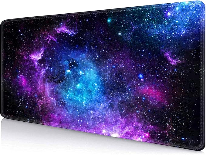 IMAYONDIA Blue Purple Galaxy Nebula Desk Mat (35.4x15.7 in), Space Gaming Large Mouse Pad XL, Non-Slip Rubber Base Big Mousepad, Desk Pad for Desktop, Computer Accessories, Abstract Glowing Universe
