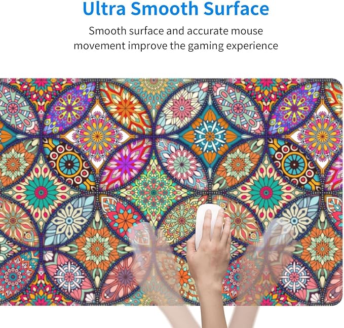 Colorful Mandala Mouse Pad Extended Large Gaming Mousepad XL Big Long Oversized Desk Mat Stitched Edges 31.5 X 11.8 Inch for Home Office