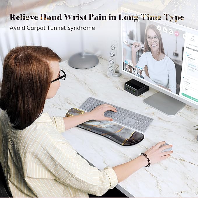 Gimars 17.3'' Extended Keyboard Wrist Rest Pad with 63D High-Density, Firm Memory Foam, Anti-Slip Rubber Base and Ergonomic Design for Typing,Office,Gaming, Computer, Laptop,Grey Golden