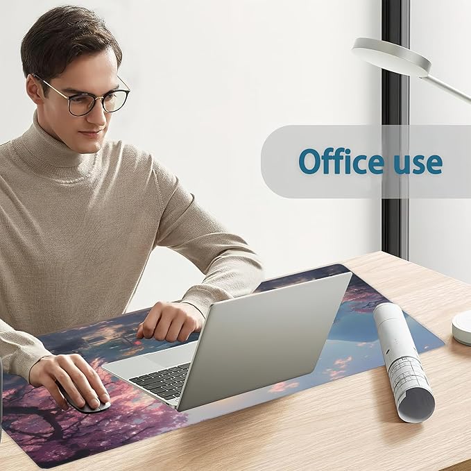 Desk Mat, Spring Cherry Blossoms Extended Gaming Mouse Pad Large, Fantastic Shrine Desk Mat with Non-Slip Base and Stitched Edge, Long Computer Keyboard Mouse Mat for Home Office Work 31.5"x11.8"