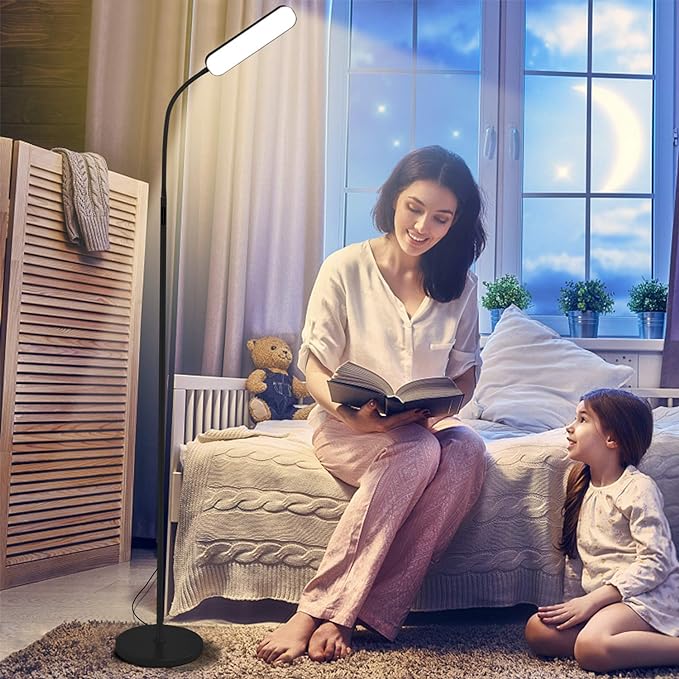 Floor lamp, 15w/1000lm Bright LED Floor Lamp with Stepless Adjustable 3000K-6000K Colors and Dimmer, Remote and Touch Control, Adjustable Floor Lamp for Living Room