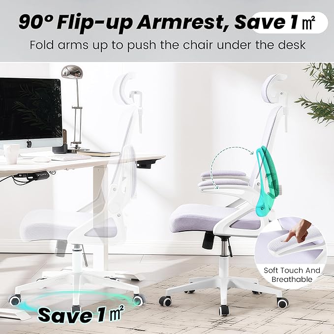 Fizzin Ergonomic Office Chair, 400 LBS Desk Chair with Adjustable Lumbar Support, High Back Breathable Mesh Computer Chair Rolling Work Swivel Task Chairs, Comfy Home Office Desk Chair (Lavender)