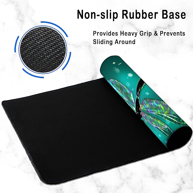 Dragonfly Gaming Desk Mat Large, Fantasy Green Dragonfly Extended Mousepad,Non-Slip Rubber Mouse Pad Stitched Edges,Desktop Decorative Accessories for Home Office 31.5" x 15.7"