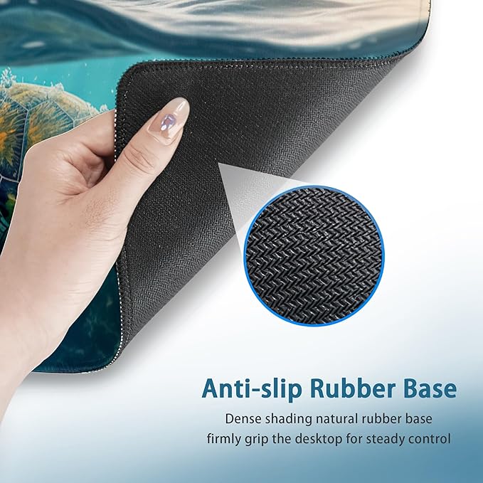 Desk Mat, Sea Turtle Tropical Extended Gaming Mouse Pad Large, Big Desk Mat with Non-Slip Base and Stitched Edge, Long Computer Keyboard Mouse Mat for Home Office Work 31.5"x15.7"
