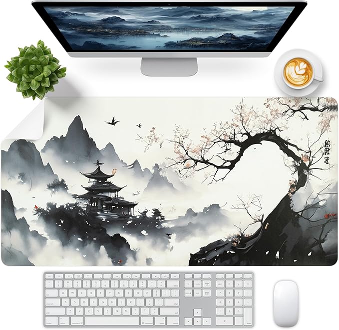 Japanese Mouse Pad, Large Japanese Desk Mat, Leather Desk Pad, Waterproof Keyboard Mat, Non-Slip Computer Mat, Keyboard and Mouse Pad for Office Decor (31.5"x15.7")