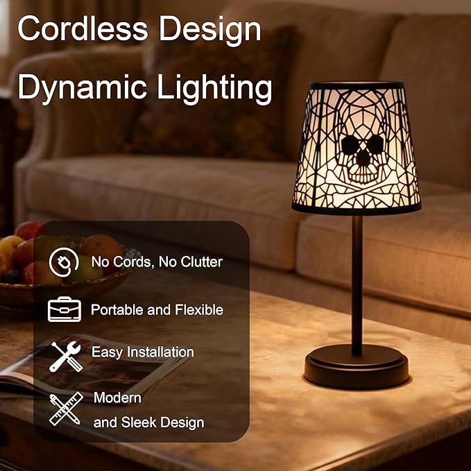 Cute Cordless Rechargeable Table Lamp with Metal Shade, 3 Color Temps LED Dimmable Ambient Lighting, Small Retro Touch Bedside Light for Decor, Metal Base.