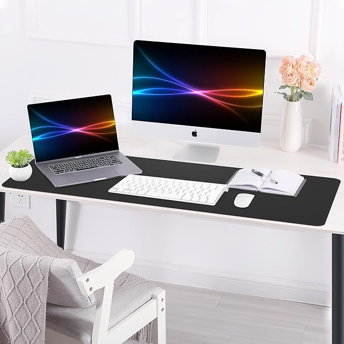 AFIING Dual-Sided Cork Desk Pad, PU Leather Desk Mat Protector, Waterproof Large Mouse Pad for Office Desk, Non-Slip Writing Surface for Home & Office (35" x 17", Black)