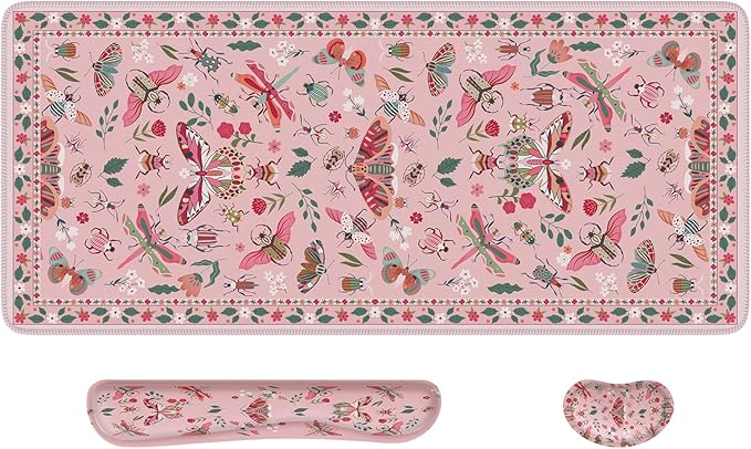 iCasso Large Mouse Pad for Desk, Computer Desk Mat, 3Pcs XXL Keyboard and Mouse Pad + Keyboard Wrist Rest, Desk Matt for Desktop, Easy Typing & Comfort Ultra Thick Mousepad Keyboard Mat (Pink)