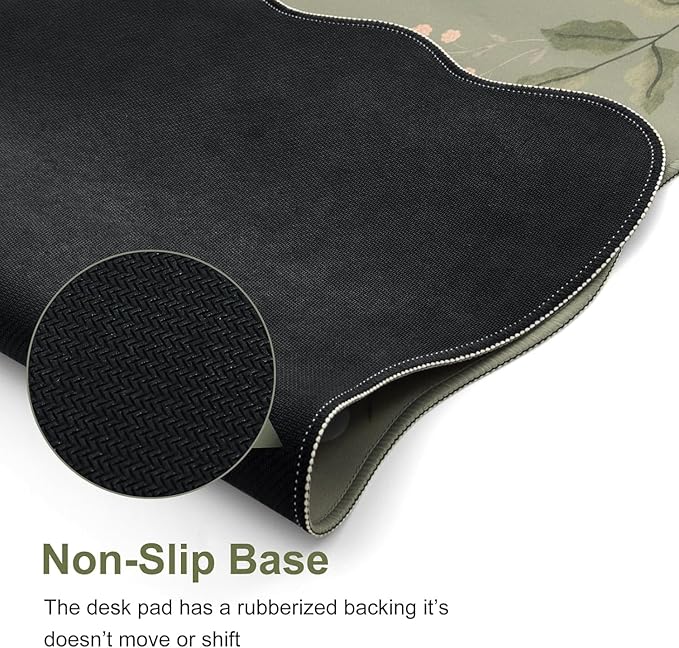 iCasso Scalloped Desk Mat for Keyboard and Mouse, Scalloped Large Mouse Pad, Floral Desk Pad Mat, Anti-Slip Big Mousepad with Stitched Edges for Computer (Bean Green)