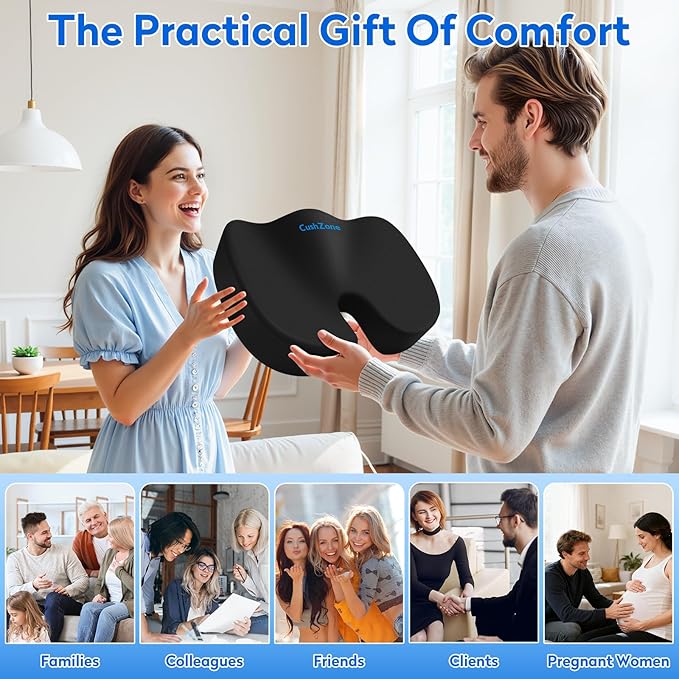XXLSeat Cushion Office Car Seat Cushion, Memory Foam Cushion for Office Chair, Car Seat, Airplane, Bleacher Non-Slip Chair Pad, Butt Pillow for Desk, Wheelchair, Car (Black)