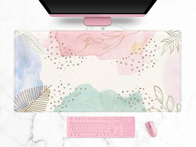 Boho Pastel Painting Mouse Pads, Abstract Mousepad XXL,Extended Mouse Pad for Keyboard & Wireless Mouse,Cute Large Desk Protector Mat Full Desk Gaming Mice Pad for Office Home 31.5x15.75 in