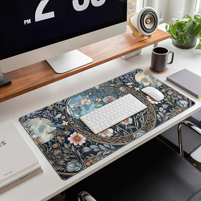 Tarot Triple Moon Desk Mat Retro Aesthetic Desk Pad Daisy Vintage Floral Extended Mouse Pad Large Gaming Mousepad XXL Laptop Computer Mouse Keyboard Mat 31.5 x 15.7 in for Office Desk Decor