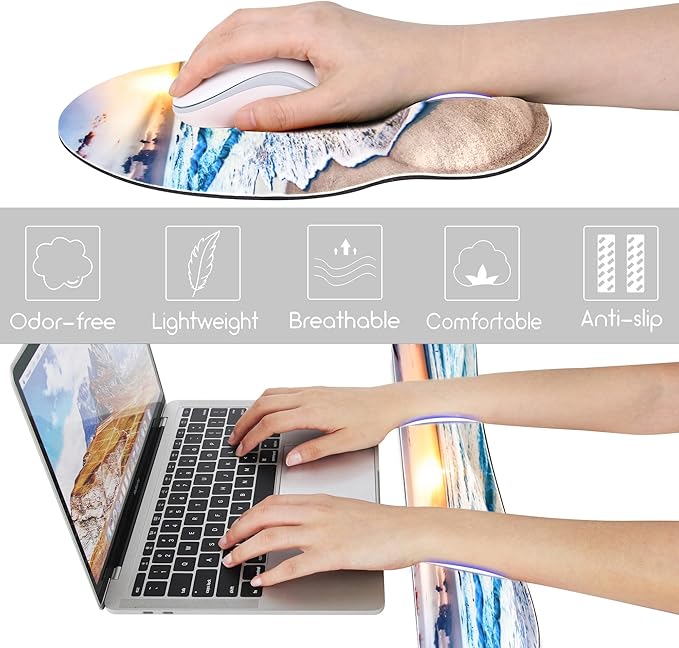 Ergonomic Mouse Pad with Wrist Rest and Keyboard Wrist Rest, Mousepad and Wrist Rest for Computer Keyboard, Non-Slip Rubber Base, Mouse Pad with Wrist Support for Gaming, Office, Beach