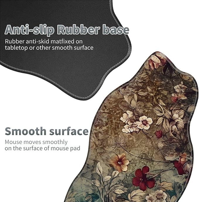 Dark Art Flowers Large Gaming Mouse Pad Plus a Coaster, 35.4 x 15.7 inches Desk Mat Extended XXL Mousepad with Stitched Edge Non-Slip Rubber, Desk Pad Computer Mouse Mat for Home Office