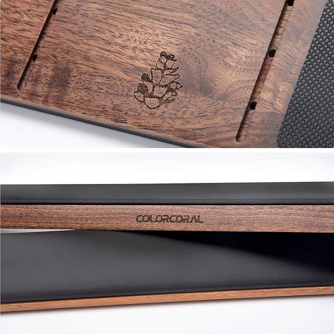 COLORCORAL Wrist Rest for Computer Keyboard Ergonomic Wrist Support with Memory Foam Walnut Wooden Wrist Pad with Anti-Slip Rubber Base for Typing Pain Relief Comfort for Office, Gaming
