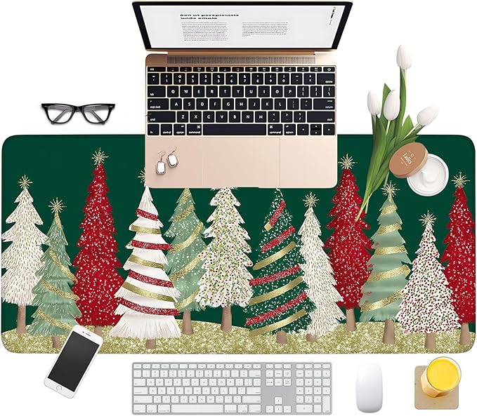 Christmas Tree - Green Extended Gaming Mouse Pad 35.4x15.7Inch Large Desk Mat Anti-Slip Rubber Base & Durable Stitched Edges for Gamers Smooth Mouse Writing Surface for Desk Office/Home