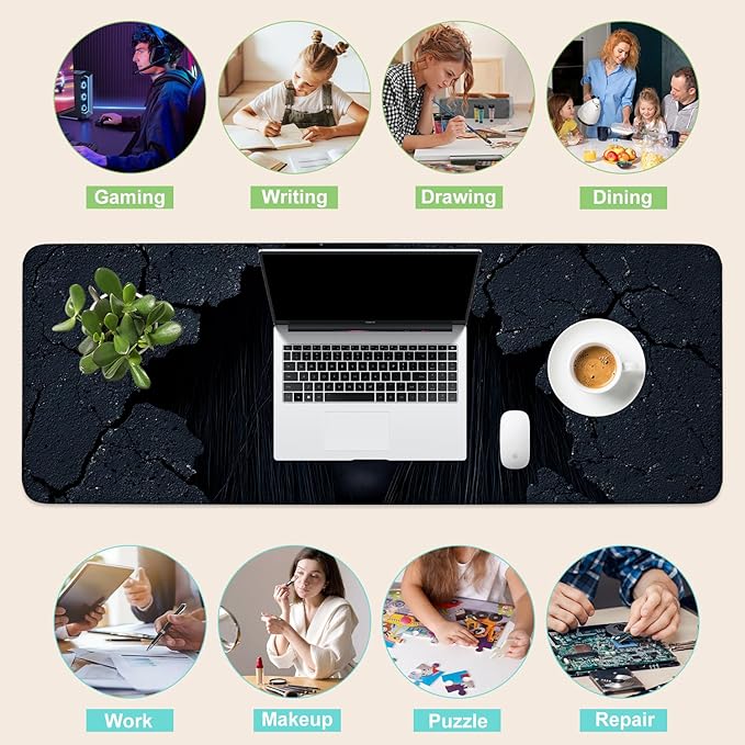 Desk Mat, XXL Extended Gaming Pad for Desktop, 31x12 Inches Horror Theme Figure Breaking Through Wall, Large Non-Slip Vegan Leather Surface with Stitched Edges, Keyboard Mouse Mat for Home Office