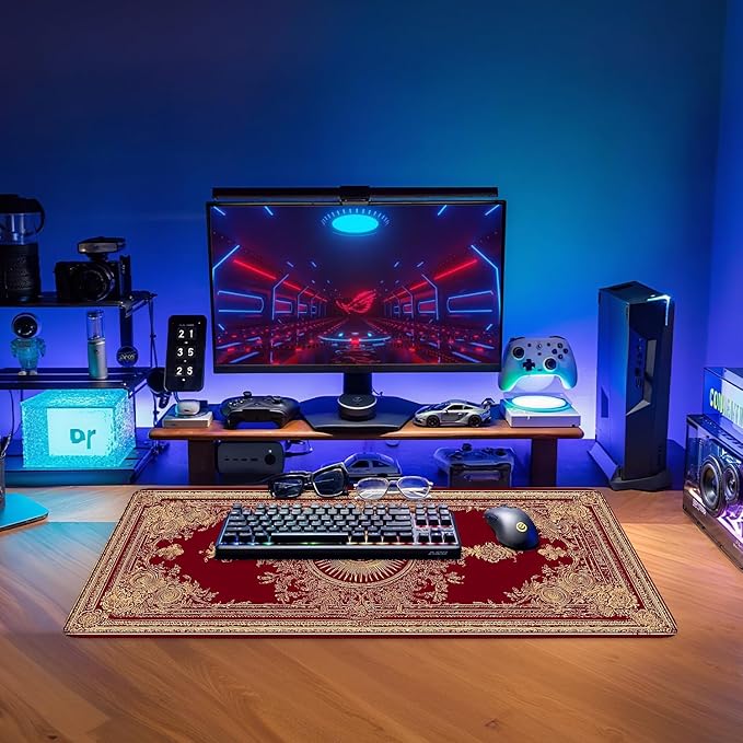Red Vintage Extended Gaming Mouse Pad 31.5x11.8inches Large Desk Mat Anti-Slip Rubber Base & Durable Stitched Edges for Gamers Smooth Mouse Writing Surface for Desk Office/Home