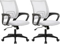 BestOffice | Ergonomic Office Chair | Mid-Back Swivel Desk Chair | Breathable Backrest & Lumbar Support | Adjustable Height | Sponge Seat | Rolling Wheels | White | for Adults & Women | Pack of 2