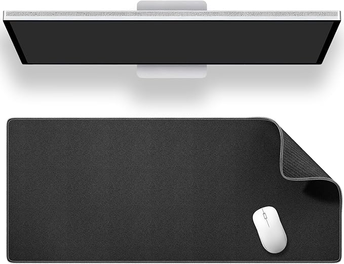 ALOANES Black Waterproof Desk Mat, Large Mouse Pad with Extended Mouse Mat, with Anti Slip Base, Stitched Edge, Grain Jacquard Surface, Perfect for Gamer, Office & Home, 3XL 15.74''x35.43''x0.12''