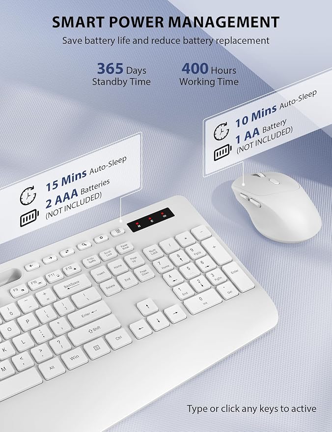 Wireless Keyboard and Mouse Combo - Full-Sized Ergonomic Keyboard with Wrist Rest, Phone Holder, Sleep Mode, Silent 2.4GHz Cordless Keyboard Mouse Set for PC, Laptop - Trueque (Pure White, 1 Pack)