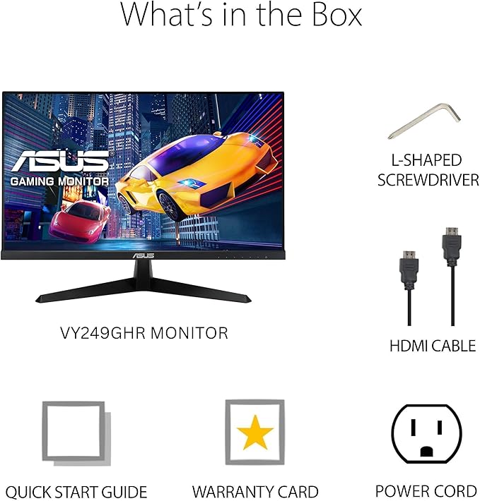 ASUS 24 inch 120Hz Gaming Office Computer Monitor (VY249HGR) - 1080p(Full HD), IPS, 120Hz, 1ms, Adaptive Sync, Eye Care Plus, Blue Light Filter, Flicker Free, SmoothMotion, DisplayWidget, 3yr warranty