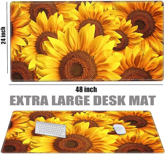 Gaming Mouse Pad 48 x 24 Giant Desk Mat XXXL Mousepad Extra Large Desk Pad Sunflower Full Huge Computer Mat for Protector Desktop Wireless Women