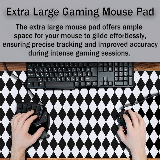 Computer Mat Black and White Desk Mat Large, Big Mouse Pad Gaming Desk Mats, Mouse Pad Gaming Non-Slip Rubber Base Waterproof with Stitched Edges, 35.4" X 15.7" for Work/Game/Office Diamond