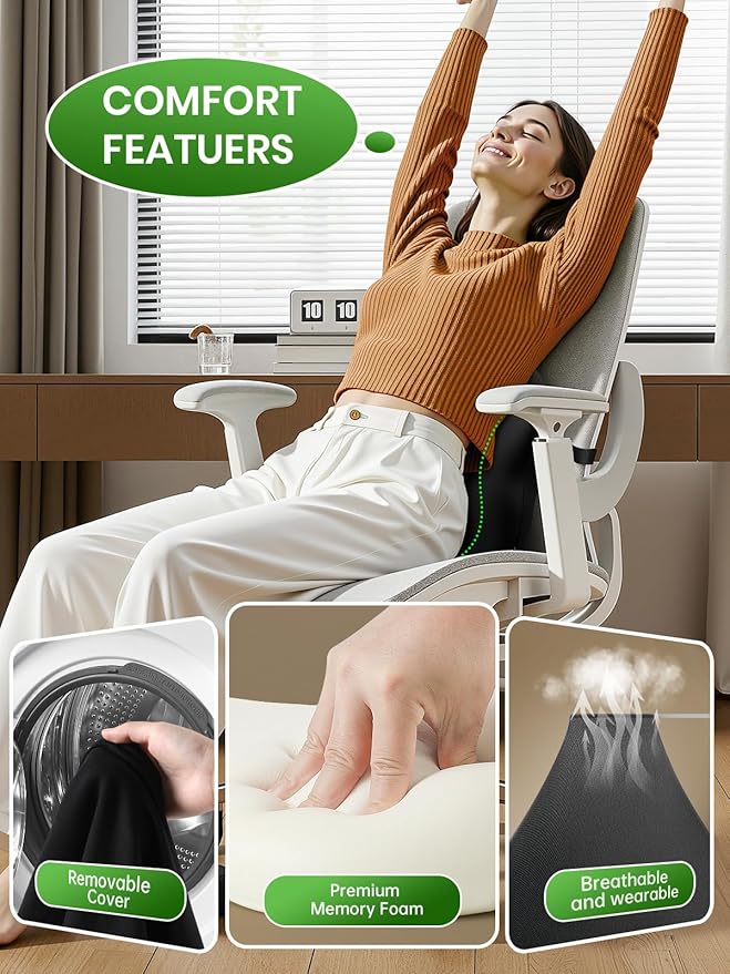 Benazcap Lumbar Pillow, Back Support for Office Chair, Car Seat, Sofa, Travel, Ergonomic Multi-Region Memory Foam & Adjustable Straps, Lower Back Support and Improved Posture Effectively, Black