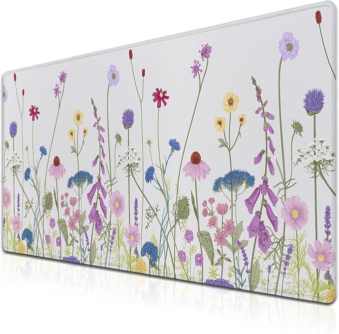 Desk Mouse Pad Flower Keyboard Mat, Mouse Pads Office Desk Pad, The Mousepad Non-Slip Rubber Base Waterproof with Stitched Edges, 35.4" X 15.7" for Work/Game/Office/Home Floral Nature Plant