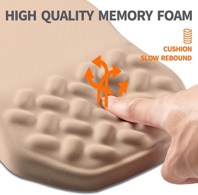 Ergonomic Slope Mouse Pad Wrist Support, Wrist Rest Mousepad for Carpal Tunnel with Massage Bulge and Slow Rebound Memory Foam (12x8 inch, Sand Color)