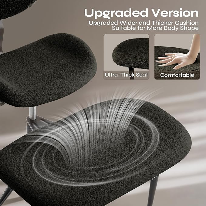 Ergonomic Cross Legged Chair for ADHD, Meditation Chair with 360° Swivel Wheels, Kneeling Office Chair with Back Support, Strong Lumbar Support, Teddy Fabric, Black