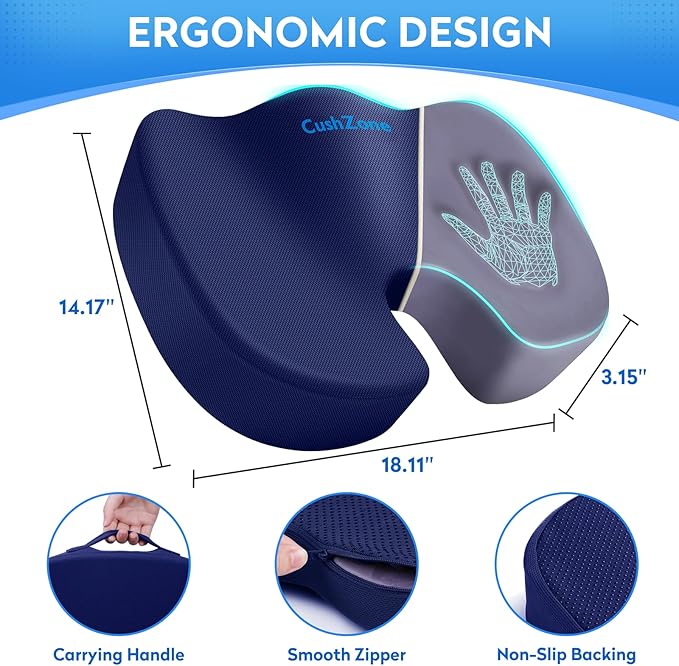 Office Chair Cushions, Memory Foam Coccyx Cushion for Tailbone Support Office Chair Car Seat, Sciatica, Coccyx, Lower Back Support (Blue)