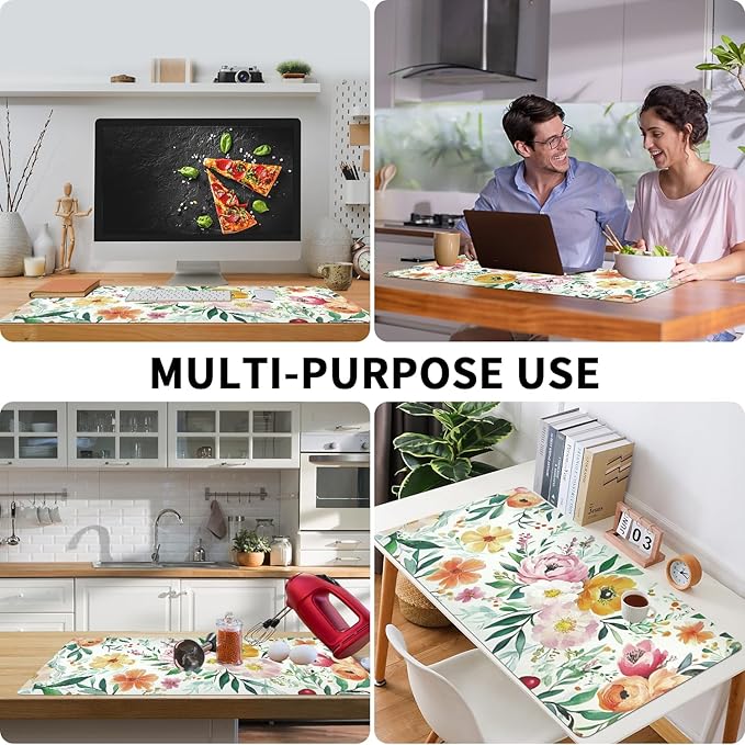 Bloss Pink+Yellow Rose Desk Mat, Leather Desk Pad, Desk Matt for Desktop, Waterproof Desk Pad Mat, Computer Mat for Office Work/Home/Decor-31.5 x 15.7 Inches