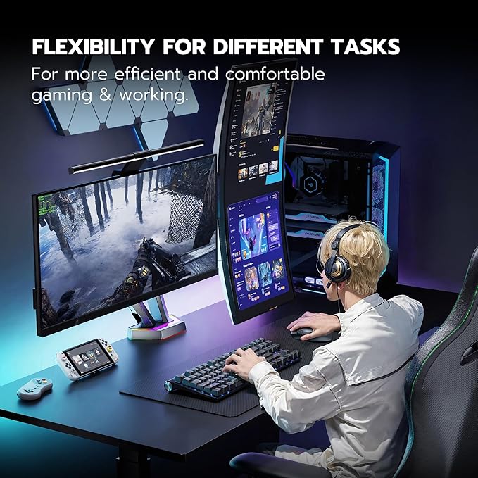 ARES WING RGB Dual Monitor Arm for 17-38" Ultrawide Screens, Holds 35.2lbs, Heavy Duty Dual Monitor Stand for Desk, Adjustable Double Mount with Clamp & Grommet Base, 75/100 VESA Mount, Gray