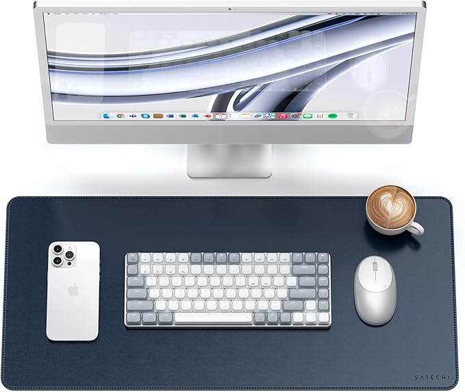 Satechi Vegan Leather Desk Mat, Large Mouse Pad Scratch and Water Resistant, Easy to Clean, Desk Pad for Office and Home, 26.8” x 12.4” x 0.1” - Blue