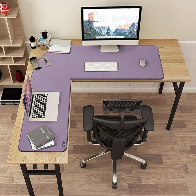Vyaaa L Shaped Desk Mat, (39.4"+ 39.4") x 13" PU Leather Corner Desk Mat, Reversible L-Shape Desk mat, XL Gaming Mouse Pad for Computer, Gaming, Writing, Home and Office (Light Purple)