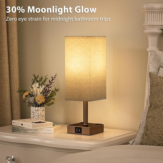 aooshine Brown Base Touch Lamps Set of 2 - Nightstand Lamp with USB-C + A Charge Ports & AC Outlets, 3-Way Dimmable Bedside Lamp, Small Table Lamp Light for Bedroom (Bulb Included)